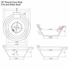 Flame Havens 30" Round GFRC Concrete Cone Style Fire and Water Bowl by Flame Havens Serenity Series