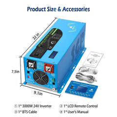 Sungold Power 3000W DC 24V Pure Sine Wave Inverter With Charger - Green Vista Living
