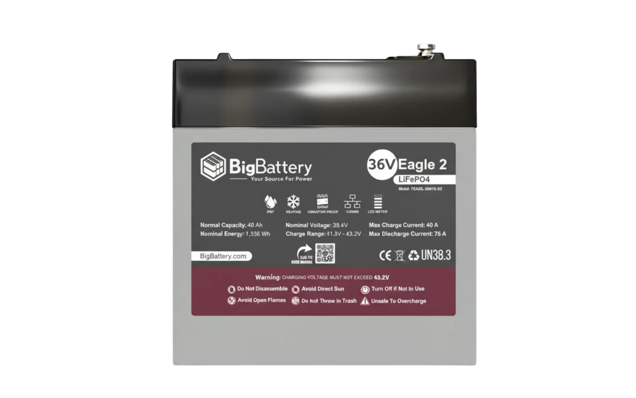 BigBattery 36V EAGLE 2 1.63 kWh LiFePO4 Battery with Heater and Comms - Green Vista Living
