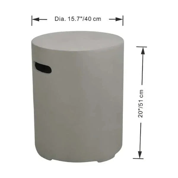 Round beige side table with handle, 15.7 inch diameter and 20 inch height, modern design