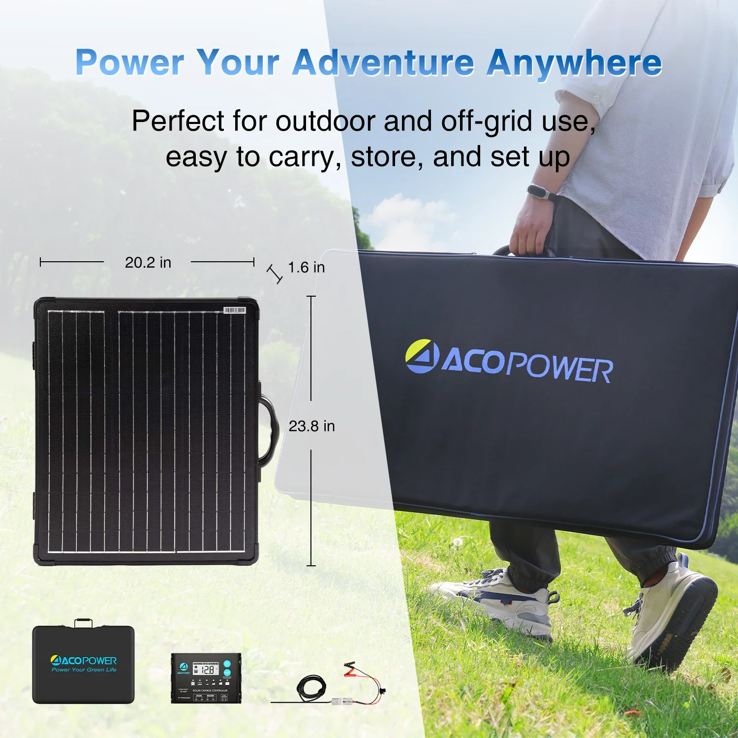 ACOPOWER PLK Portable Solar Panel Kit, Lightweight 20A Charge Controller——200W, 100W - Green Vista Living