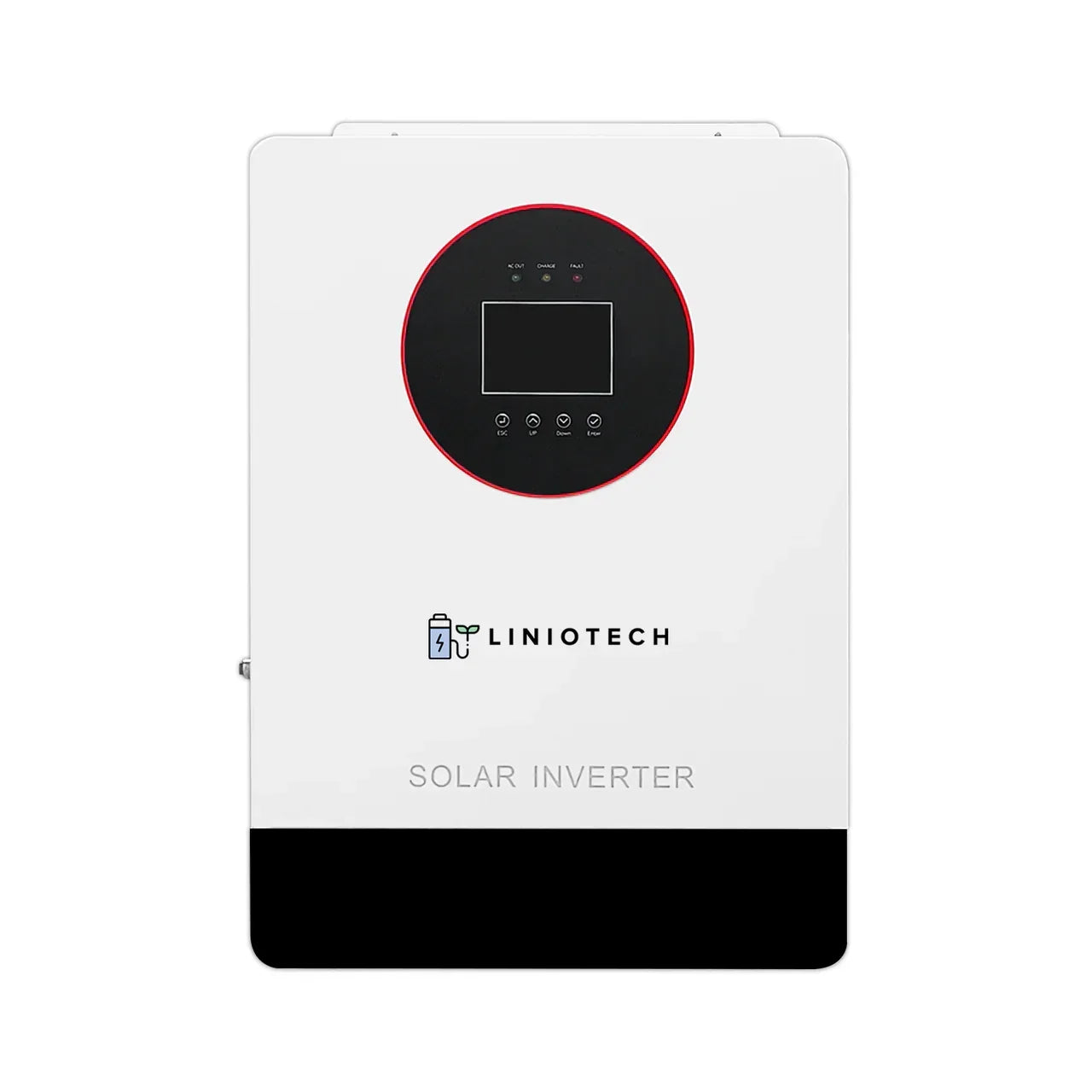 Liniotech wall-mounted solar inverter with digital display and control panel, white casing