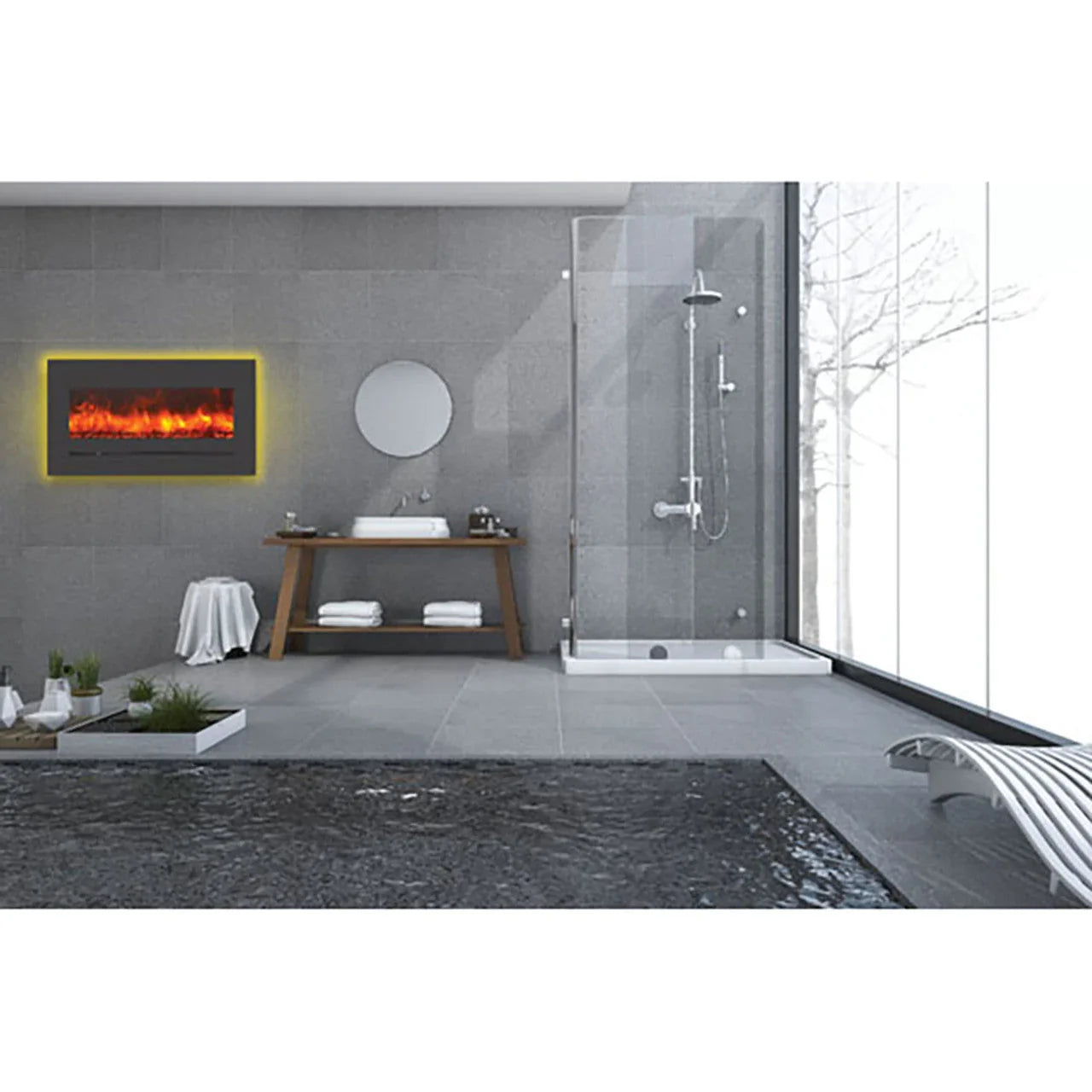 Sierra Flame 48 Inch Linear Wall Mount Electric Fireplace WM-FML-60-6623-STL - Green Vista Living