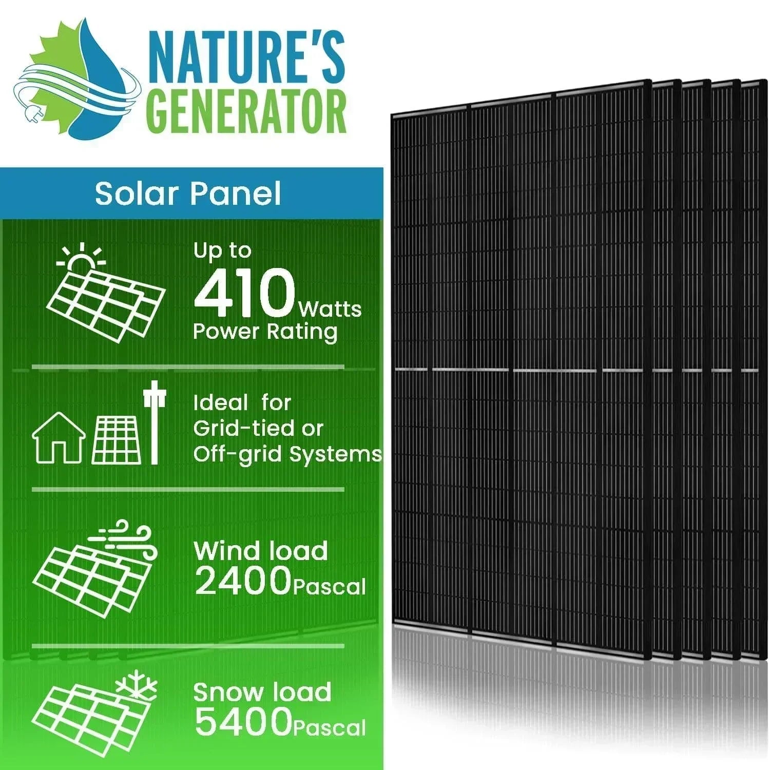 Nature's Generator 410 Watt Monocrystalline Solar Panel (10 Pack) - Green Vista Living