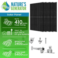 Nature's Generator 410 Watt Monocrystalline Solar Panel (10 Pack) With Solar Panel Mount Rack - Green Vista Living