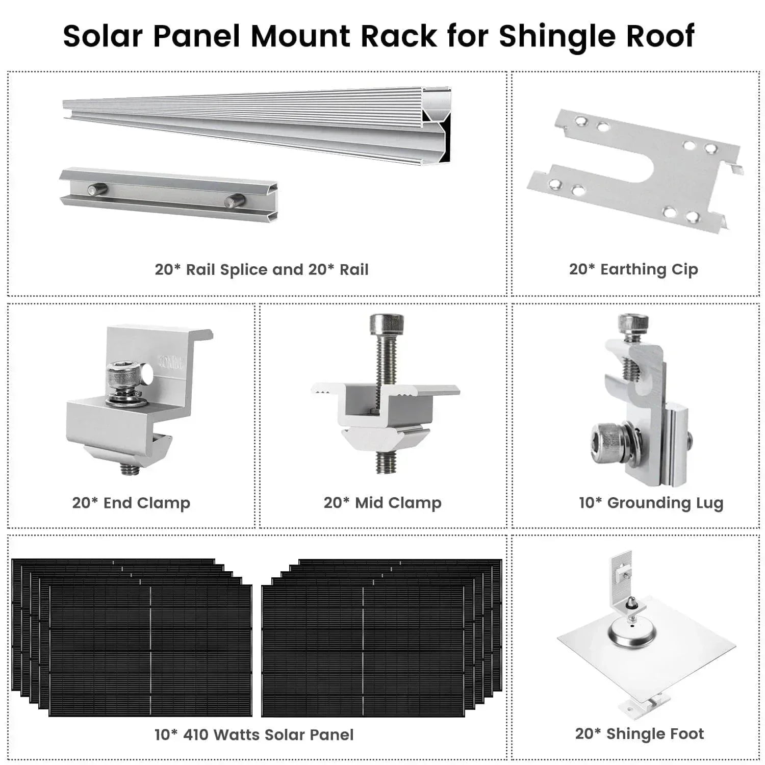 Nature's Generator 410 Watt Monocrystalline Solar Panel (10 Pack) With Solar Panel Mount Rack - Green Vista Living