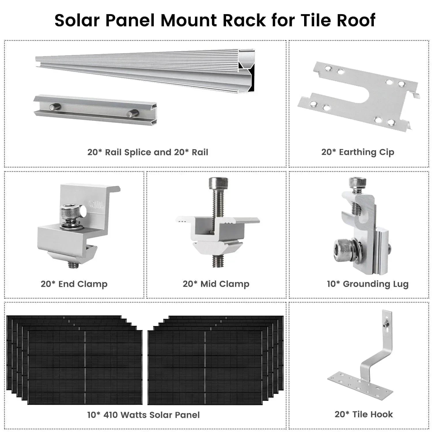 Nature's Generator 410 Watt Monocrystalline Solar Panel (10 Pack) With Solar Panel Mount Rack - Green Vista Living
