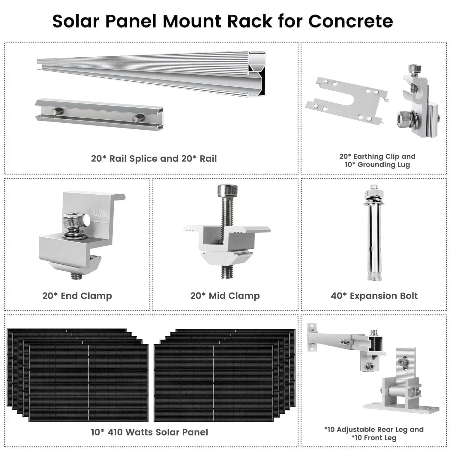 Nature's Generator 410 Watt Monocrystalline Solar Panel (10 Pack) With Solar Panel Mount Rack - Green Vista Living