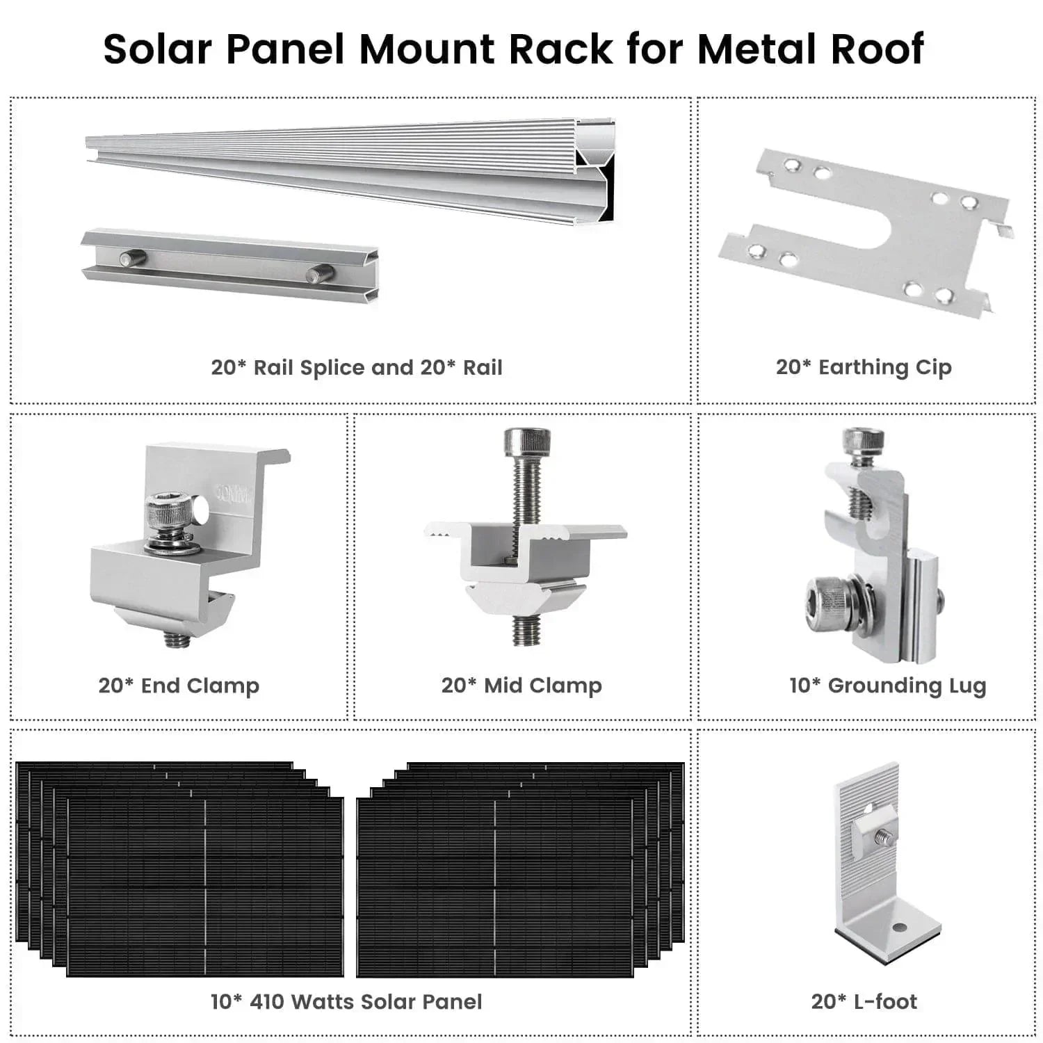 Nature's Generator 410 Watt Monocrystalline Solar Panel (10 Pack) With Solar Panel Mount Rack - Green Vista Living