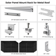 Nature's Generator 410 Watt Monocrystalline Solar Panel (10 Pack) With Solar Panel Mount Rack - Green Vista Living