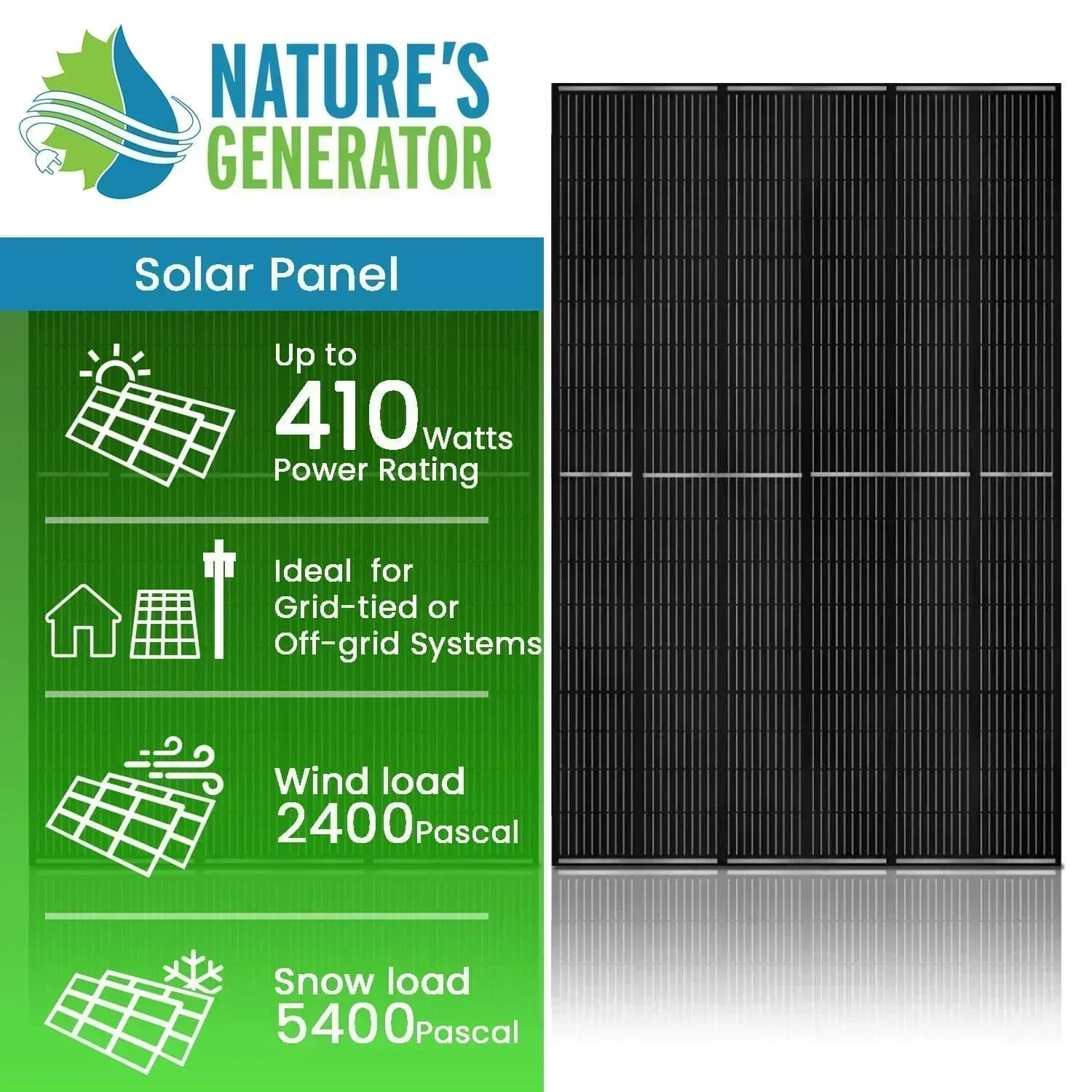 Nature's Generator 410 Watt Monocrystalline Solar Panel (2 Pack) - Green Vista Living