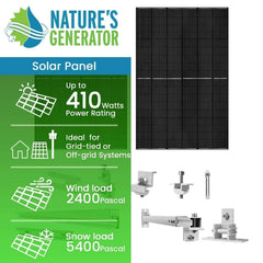 Nature's Generator 410 Watt Monocrystalline Solar Panel (2 Pack) With Solar Panel Mount Rack - Green Vista Living