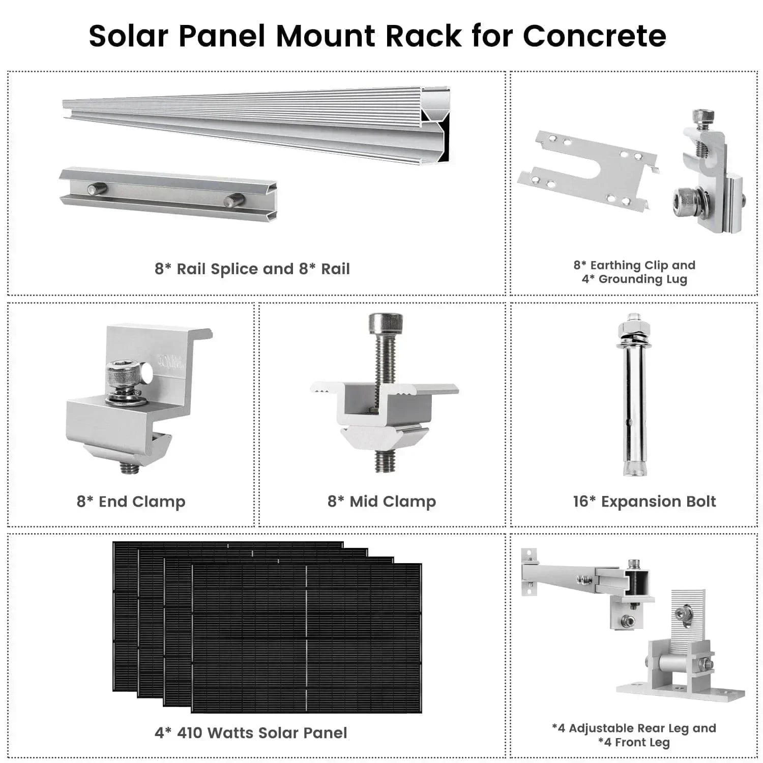 Nature's Generator 410 Watt Monocrystalline Solar Panel (4 Pack) With Solar Panel Mount Rack - Green Vista Living