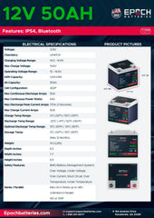 Epoch Batteries 12V 50Ah (0.64kWh) Essential Series - Bluetooth LiFePO4 Battery - Green Vista Living