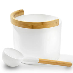 KOLO Set 2 Sauna Bucket with curved handle and Ladle, Bamboo/Aluminum, 1Gal - Green Vista Living