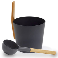 KOLO Set 3 Sauna Bucket with straight handle and Ladle, Bamboo/Aluminum, 1Gal - Green Vista Living