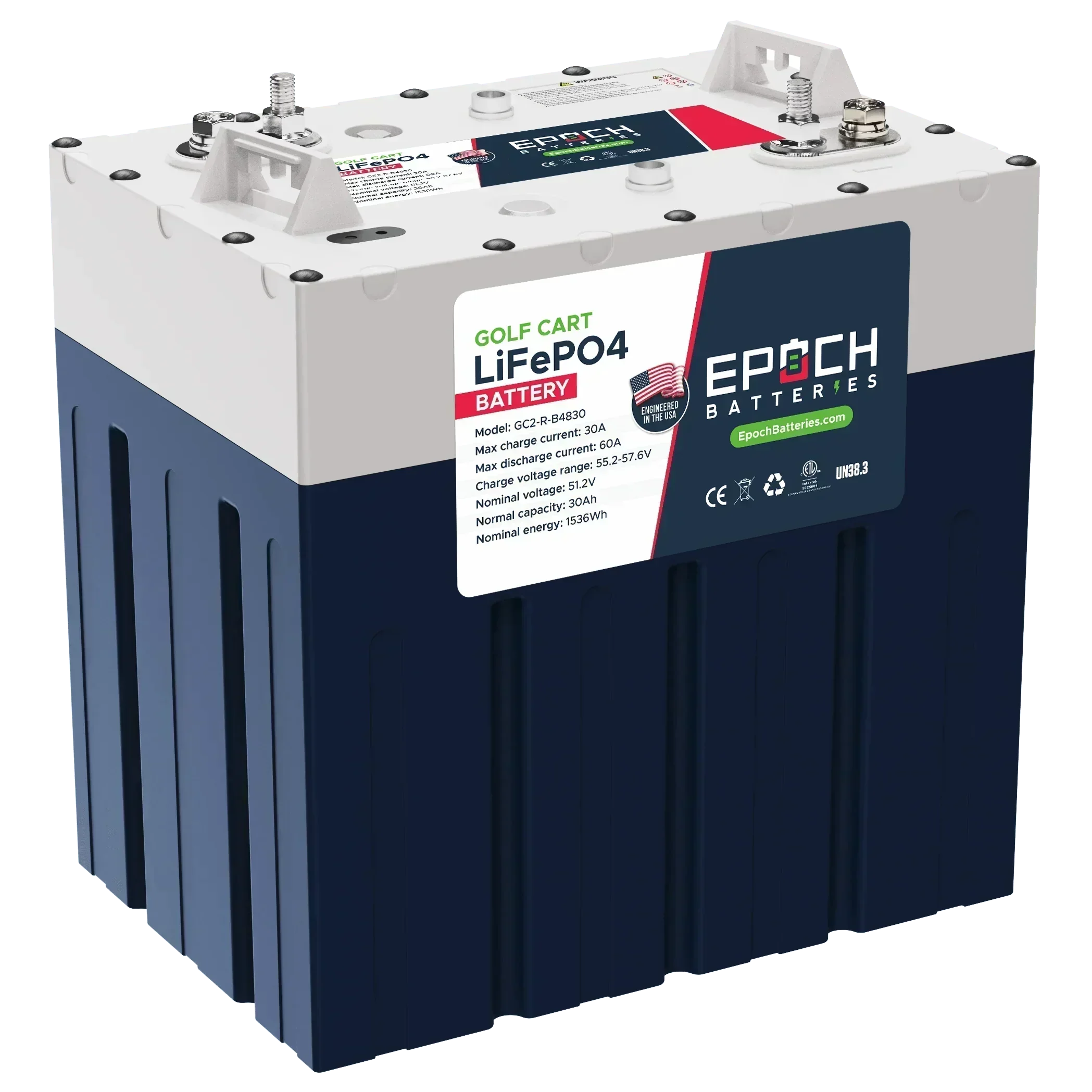 Epoch Batteries 48V 30Ah GC2 - Golf Cart LiFePO4 Lithium Battery - Green Vista Living
