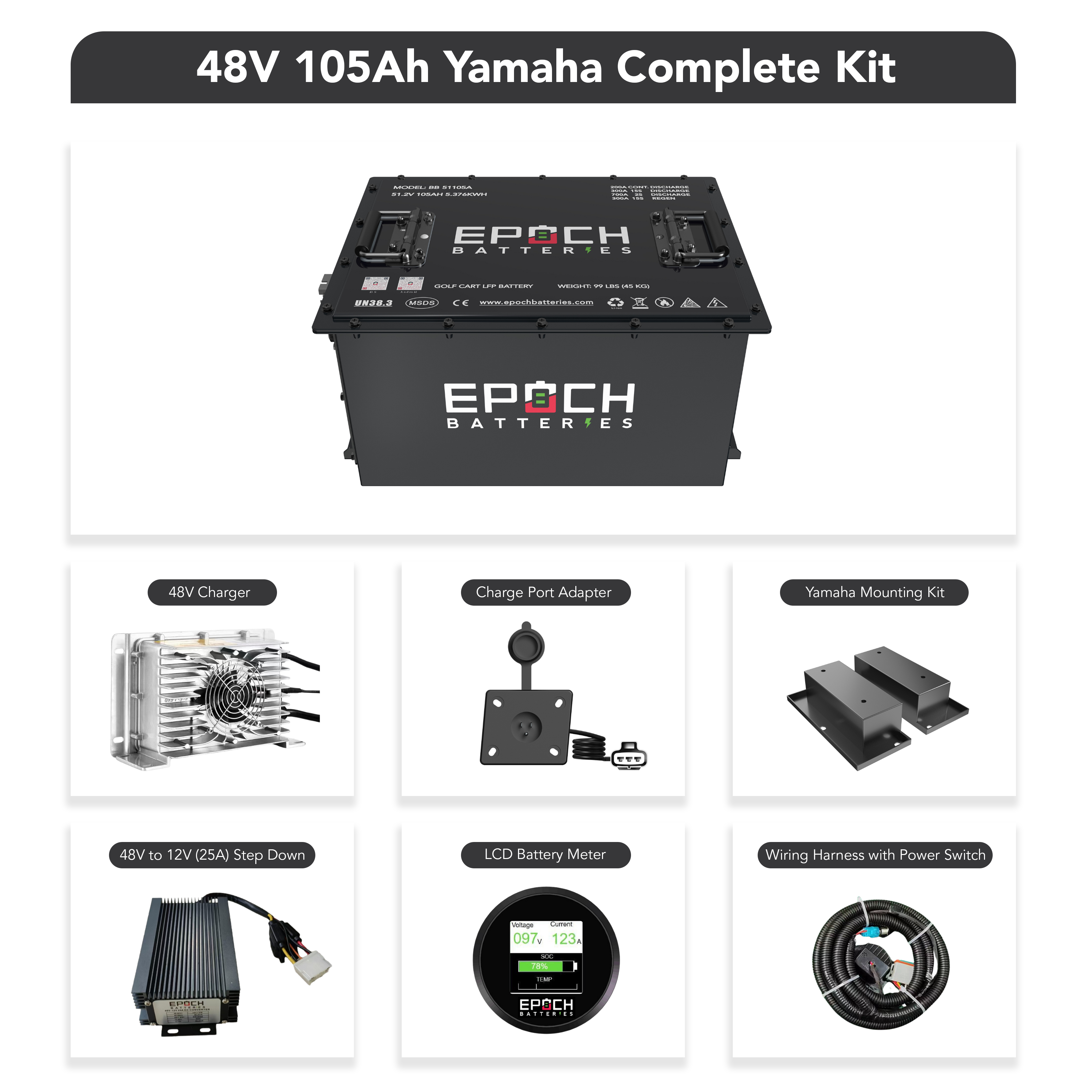 Epoch Batteries 48V 105Ah (Other) Lithium (LiFePO4) Golf Cart Battery - Complete Kit - Green Vista Living