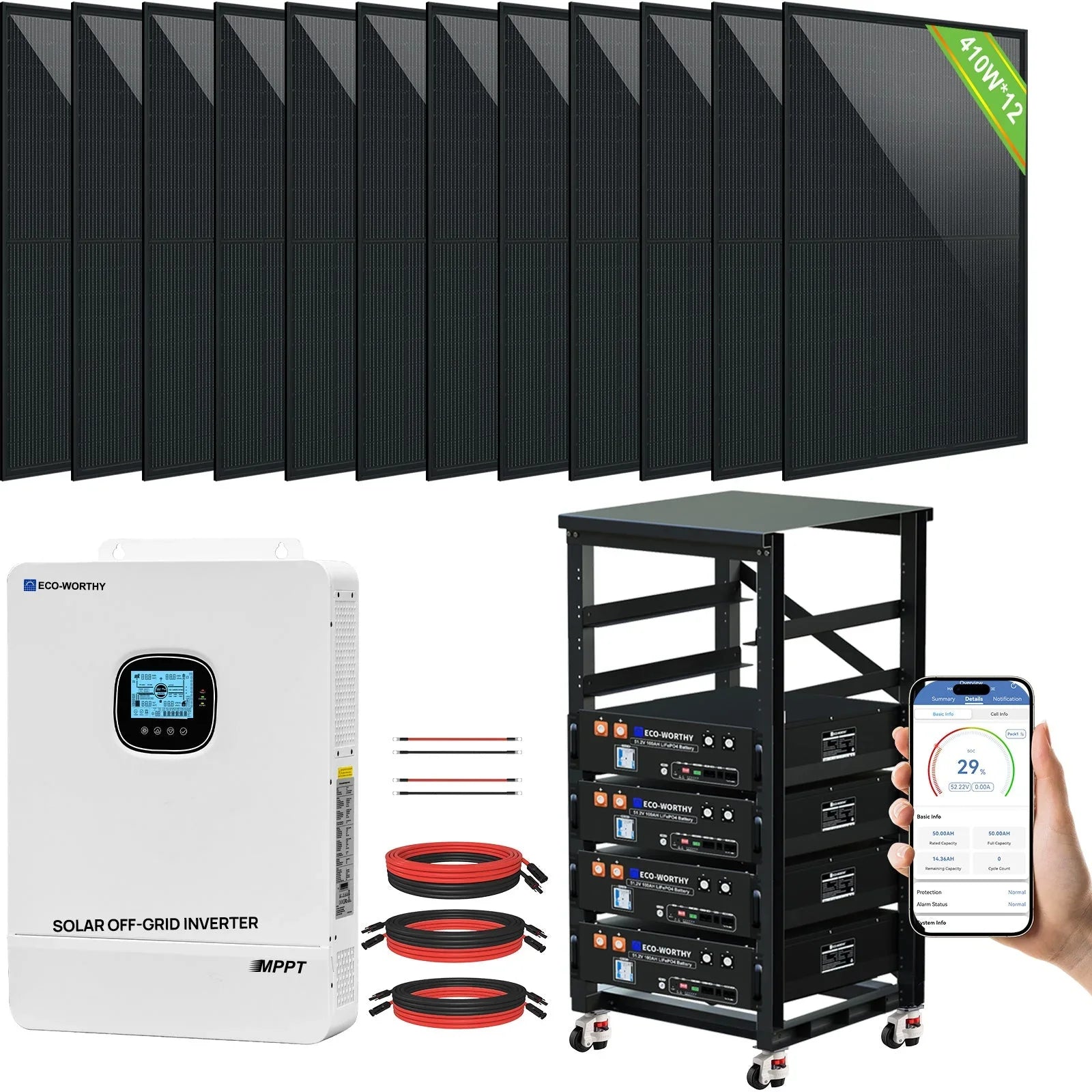 ECO-WORTHY Complete Off-Grid Solar Power System - 10000W 120/240V Output | 20.48kWh/61.44kWh Lithium Battery | 4920 Watts/14760Watts PV Input - Green Vista Living