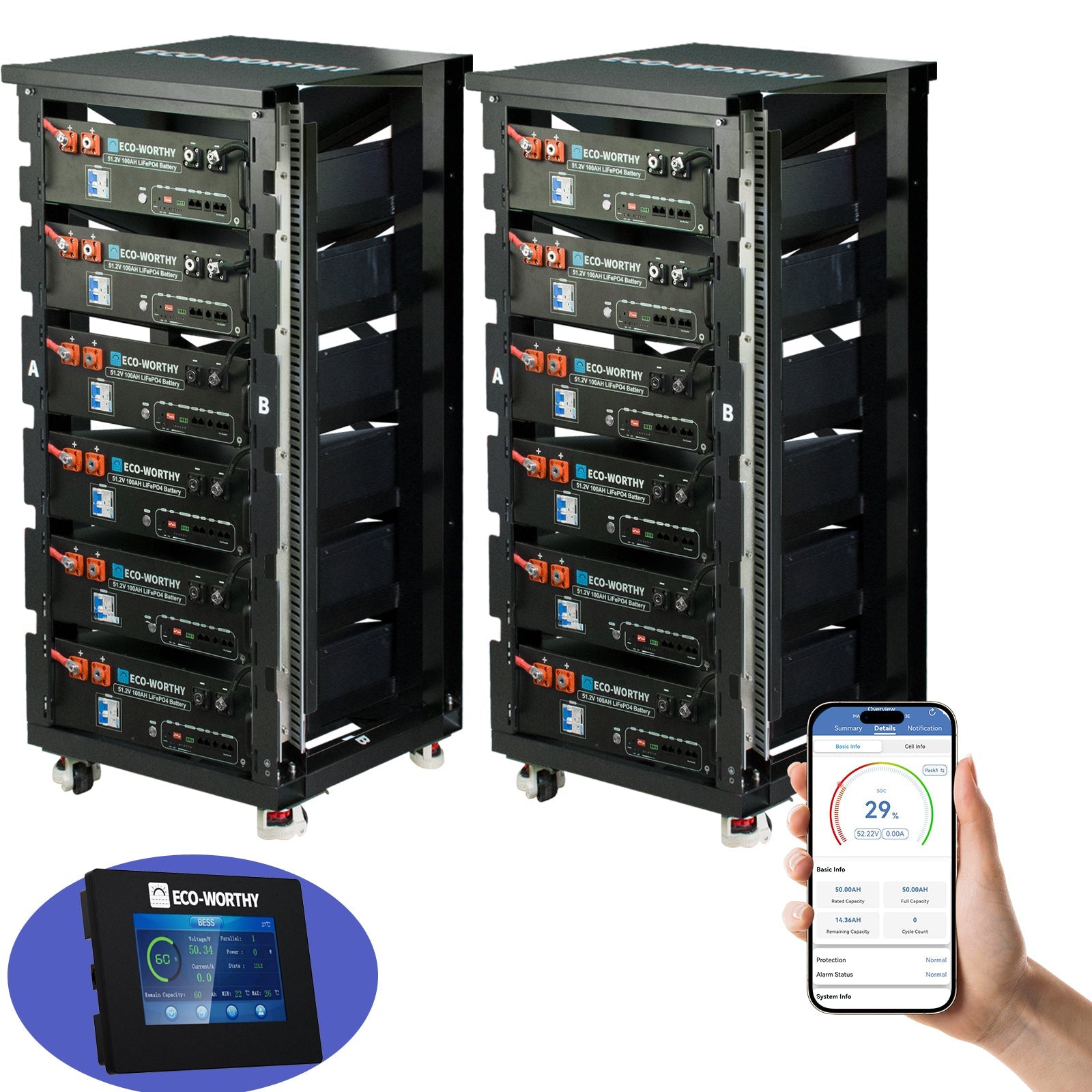 ECO-WORTHY 48V 100Ah Server Rack Battery | 5.12kWh V3 Lithium Battery | UL1973 | UL9540A | CEC Eco-Worthy