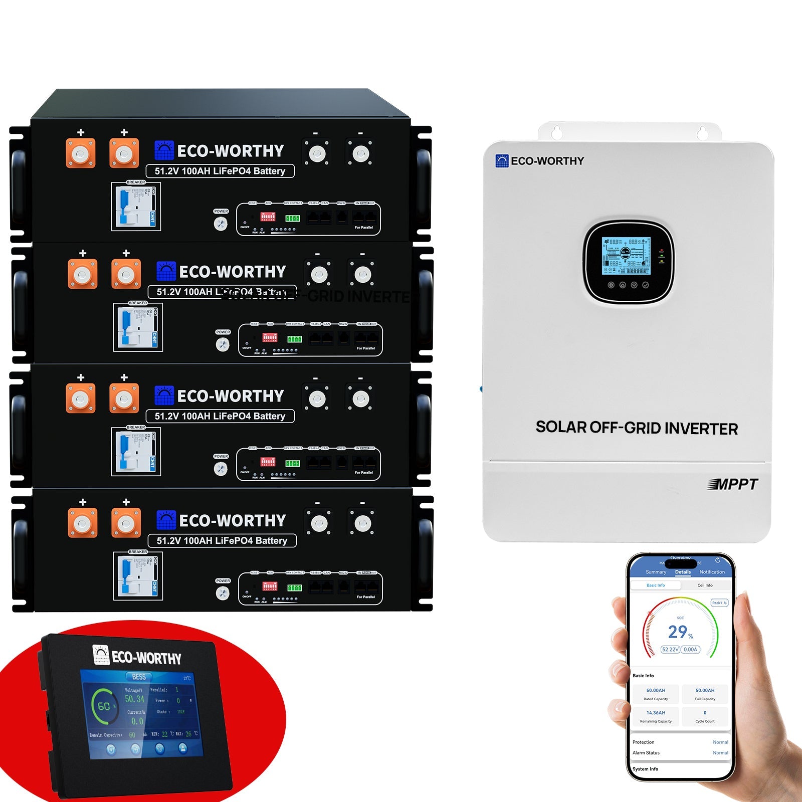 ECO-WORTHY 20.48KWh/30.72KWh Home Backup Power With 48V 100Ah LiFePO4 And 10000W 48V Off-Grid Inverter Eco-Worthy