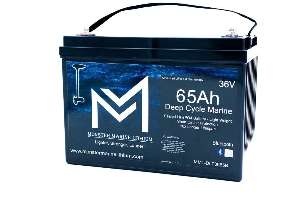 Monster Marine Lithium 65Ah 36V deep cycle marine battery with Bluetooth, black casing