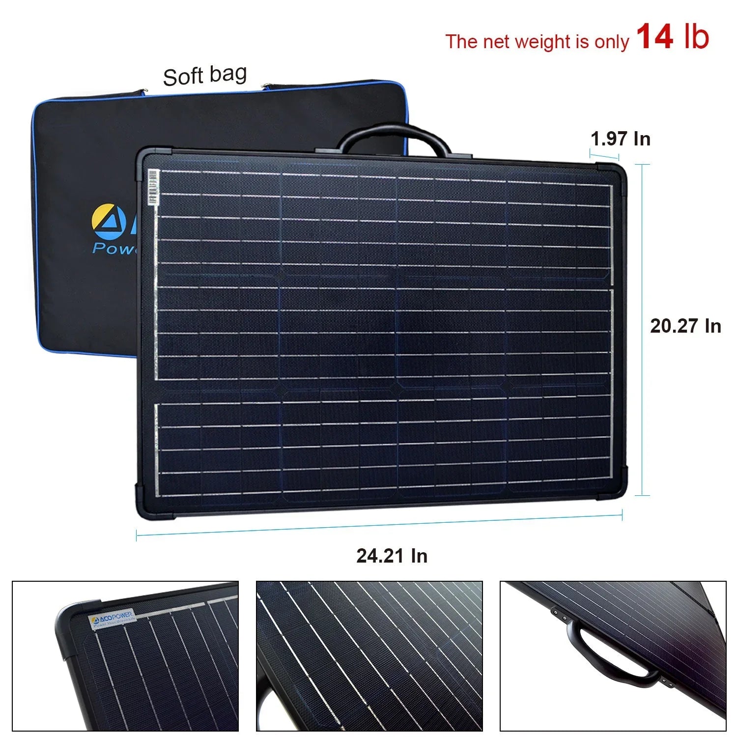 ACOPower Plk 120W Portable Solar Panel Kit, Lightweight Briefcase with 20A Charge Controller - Green Vista Living