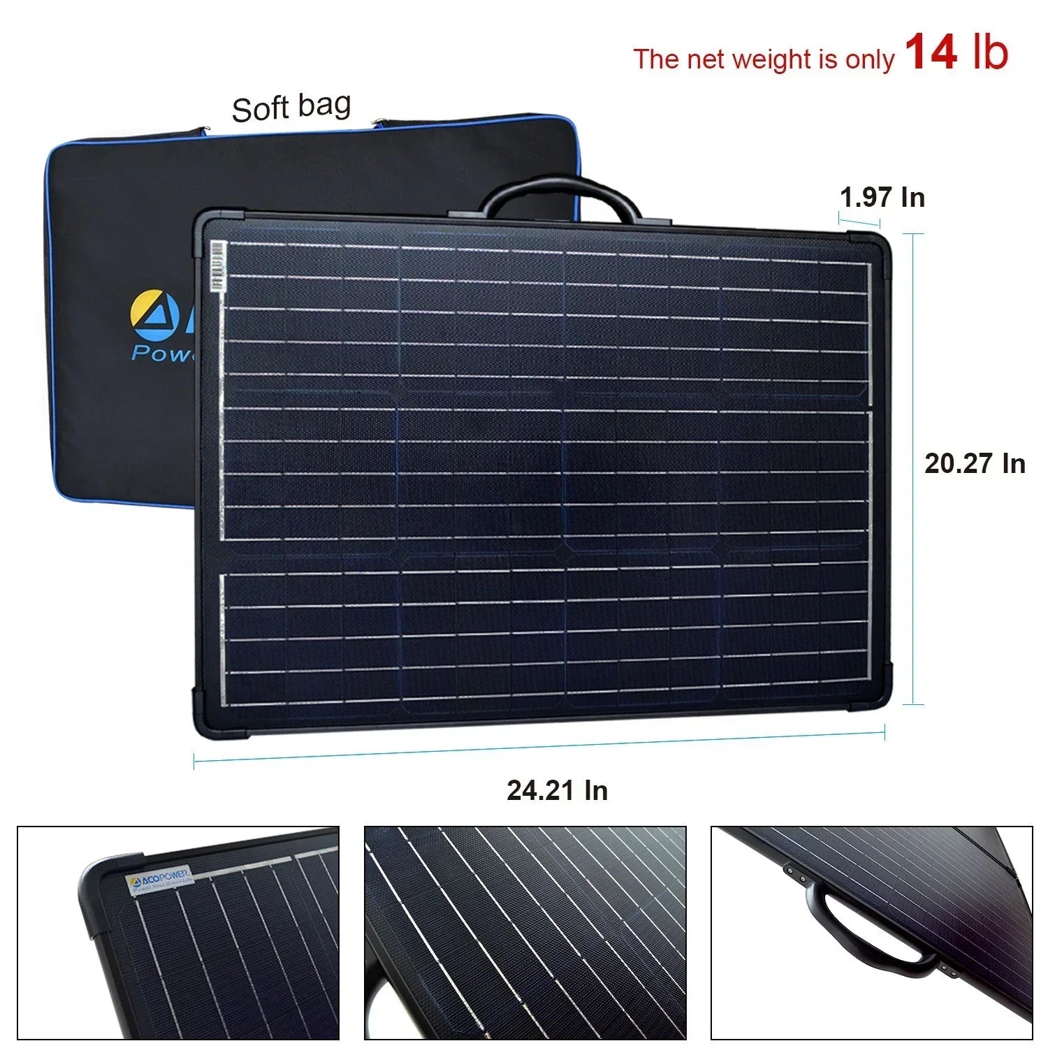 ACOPower Plk 120W Portable Solar Panel Kit, Lightweight Briefcase with 20A Charge Controller - Green Vista Living