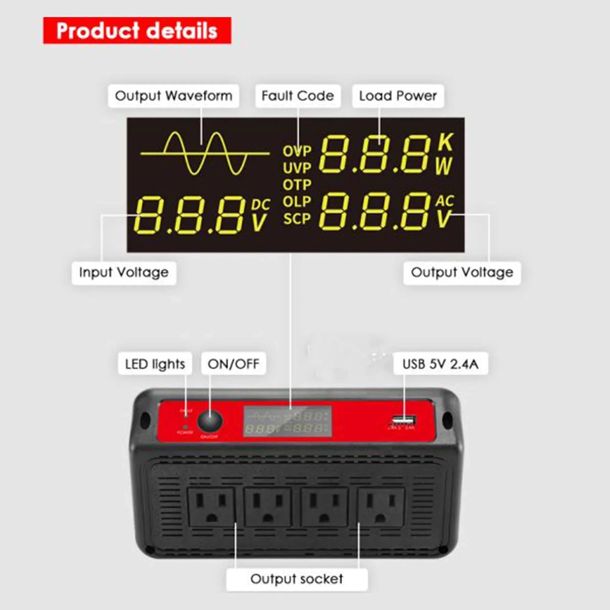 ACOPOWER 1500W 12V Pure Sine Wave Inverter - Green Vista Living