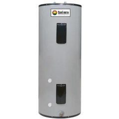SunEarth gray cylindrical solar water heater tank with top and side access panels