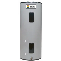 SunEarth gray cylindrical solar water heater tank with top and side access panels
