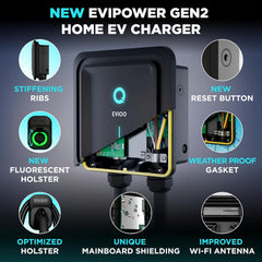 EVIQO Level 2 EV Charger, 40A (9.6kW), 240V, NEMA 14-50 Plug-in, J1772 for Non-Tesla EVs