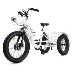 Ecotric 48V 24"x4.0 Front 20"x4.0 Rear Tires Tricycle electric bike with Front Basket + Rear Rack White - Green Vista Living