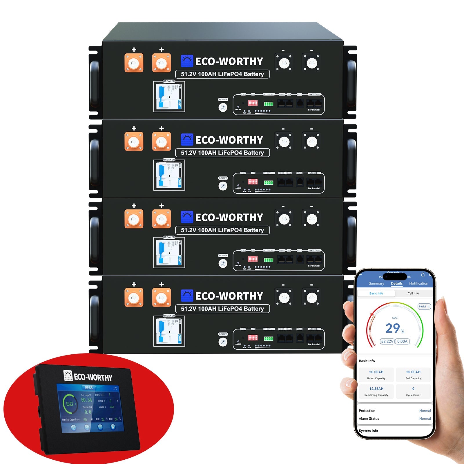 ECO-WORTHY 48V 100Ah Server Rack Battery | 5.12kWh V3 Lithium Battery | UL1973 | UL9540A | CEC Eco-Worthy
