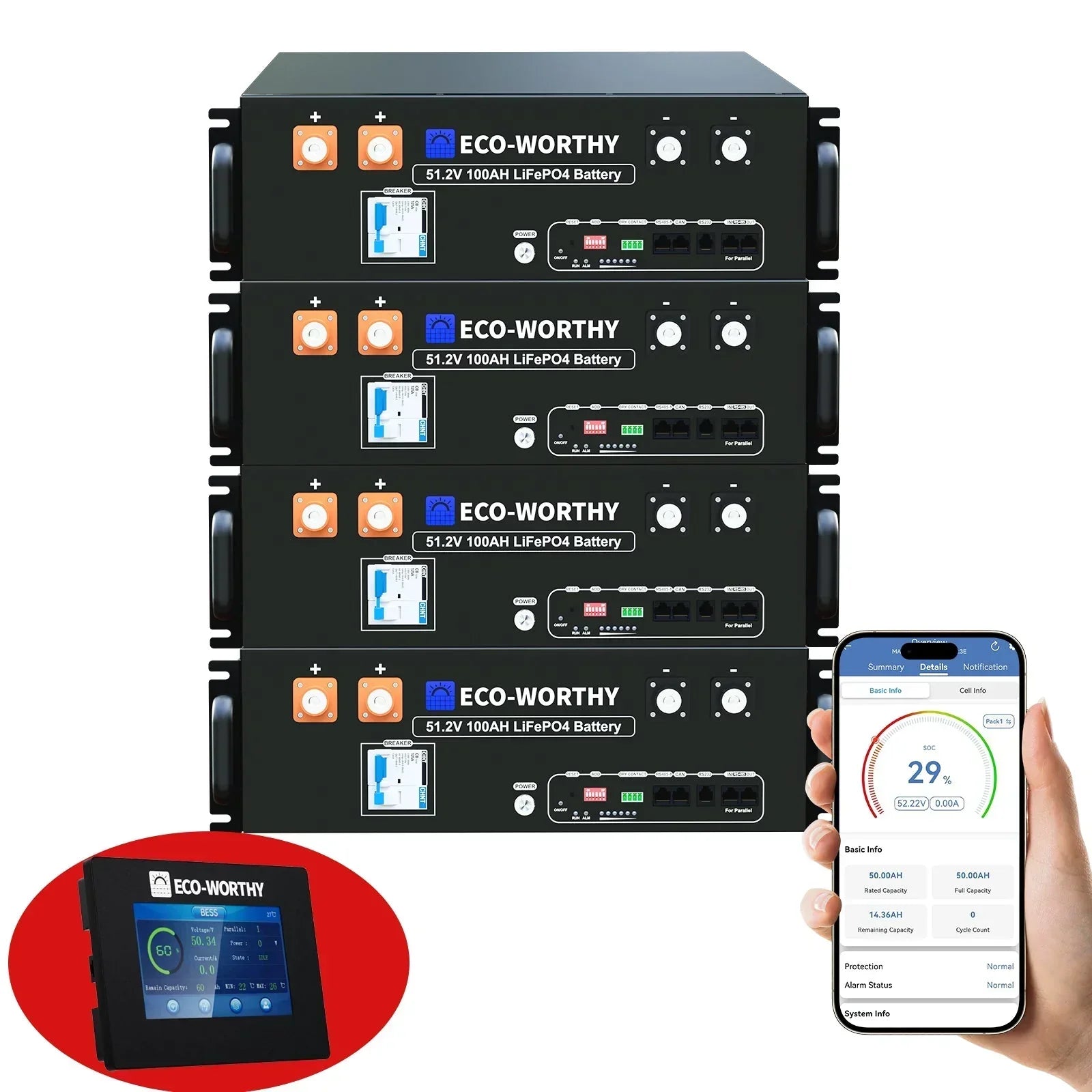 ECO-WORTHY 48V 100Ah Server Rack Battery | 5.12kWh V3 Lithium Battery | UL1973 | UL9540A | CEC Eco-Worthy