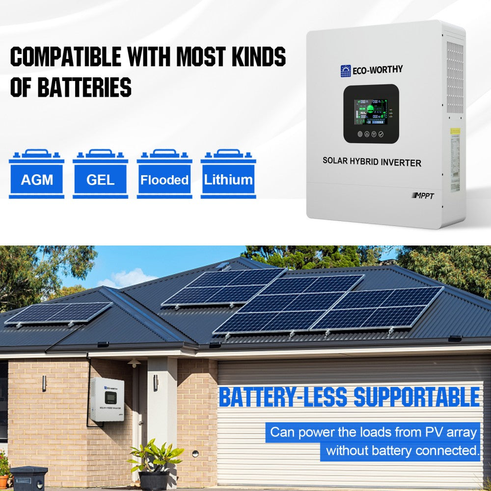5000W Solar Off-grid Inverter Charger 48V DC to 120V AC Split Phase Power Inverter Eco-Worthy