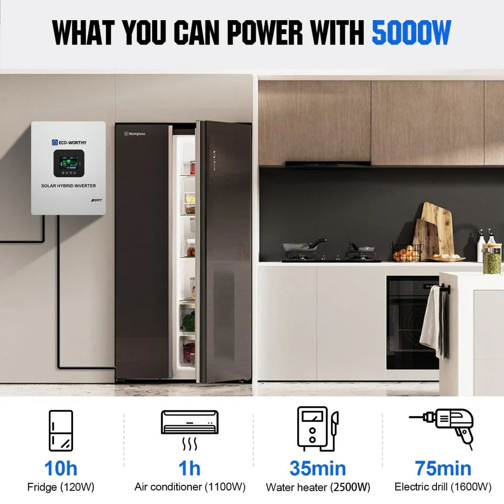 5000W Solar Off-grid Inverter Charger 48V DC to 120V AC Split Phase Power Inverter Eco-Worthy