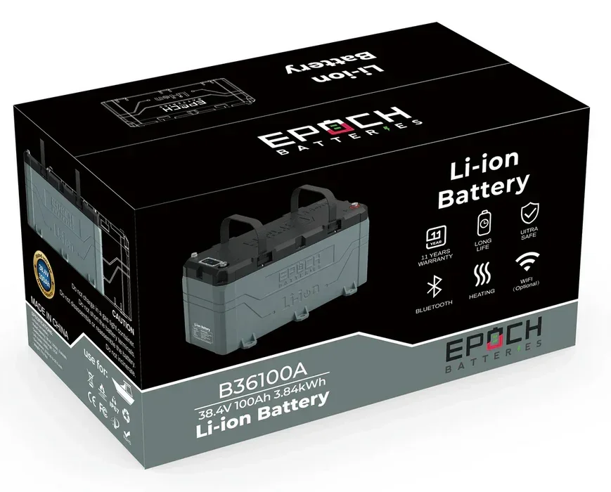 Epoch Batteries 36V 100Ah LiFePO4 Lithium Battery - Bluetooth, Heating, Waterproof - Green Vista Living