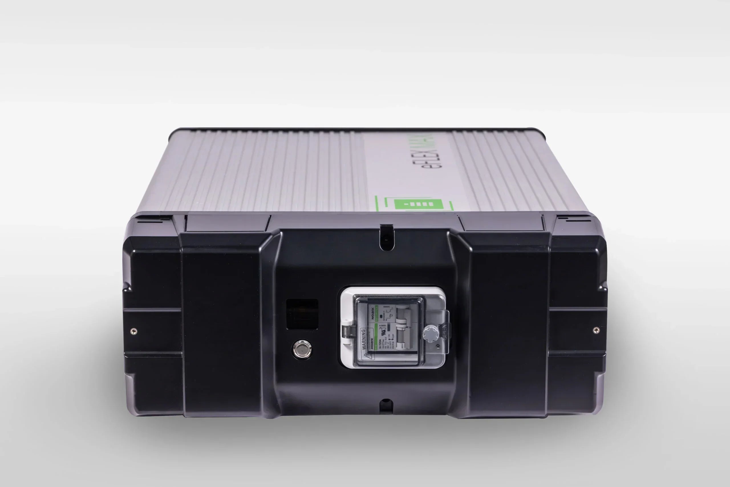 Green Vista Living inverter with digital display and black metal casing, front view