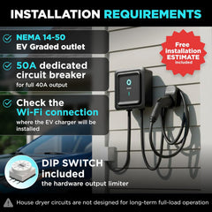 EVIQO Level 2 EV Charger, 40A (9.6kW), 240V, NEMA 14-50 Plug-in, J1772 for Non-Tesla EVs