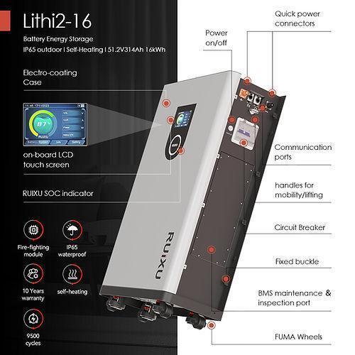 RUiXU Lithi2-16 Battery Energy Storage IP65 outdoor | Self-Heating | 51.2V / 314Ah / 16kWh Capacity - Green Vista Living