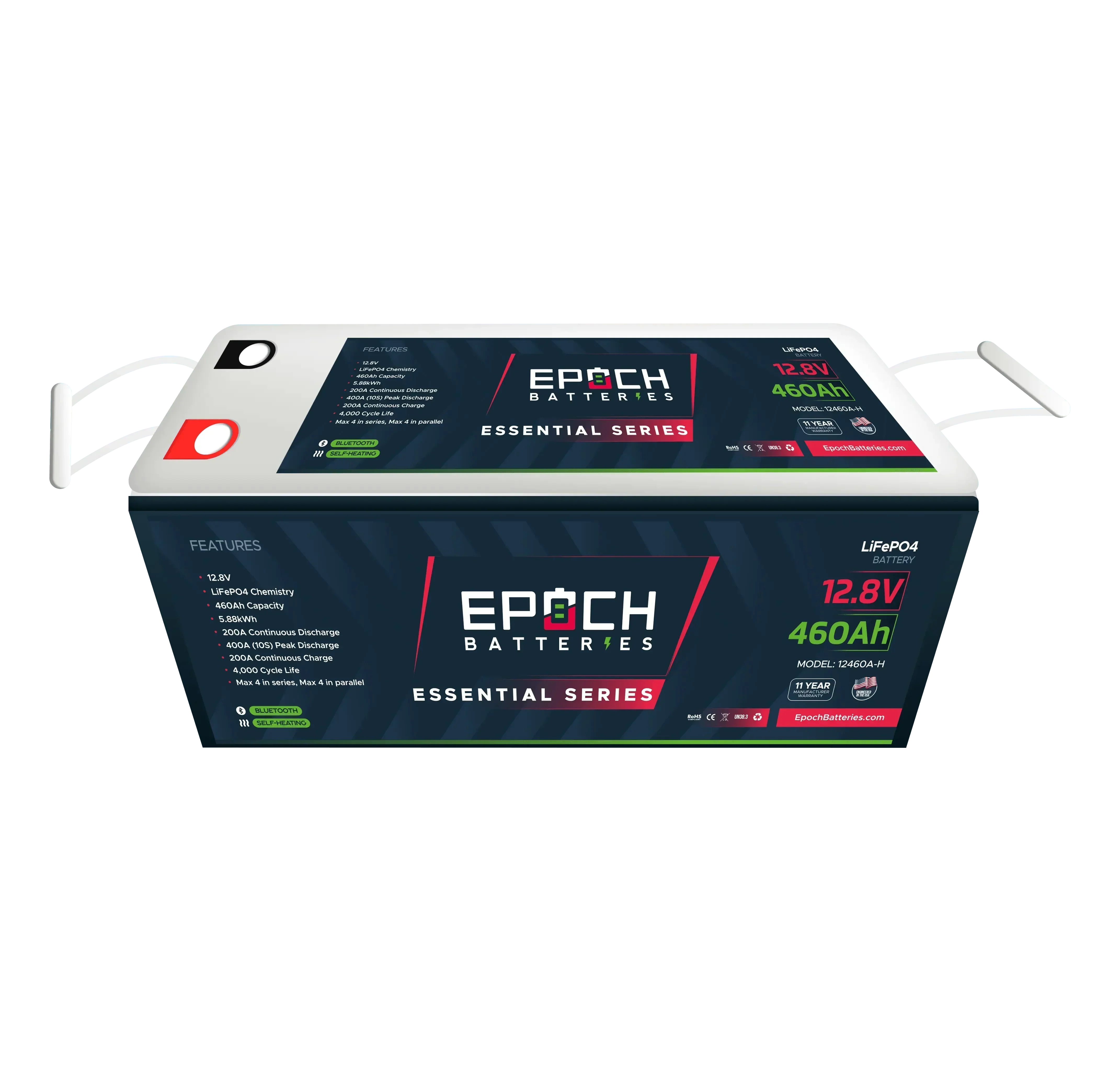 Epoch Batteries 12V 460Ah Essential Series - Bluetooth & Heated LiFePO4 Battery - Green Vista Living