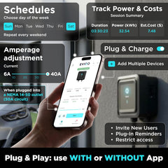 EVIQO Level 2 EV Charger, 40A (9.6kW), 240V, NEMA 14-50 Plug-in, J1772 for Non-Tesla EVs