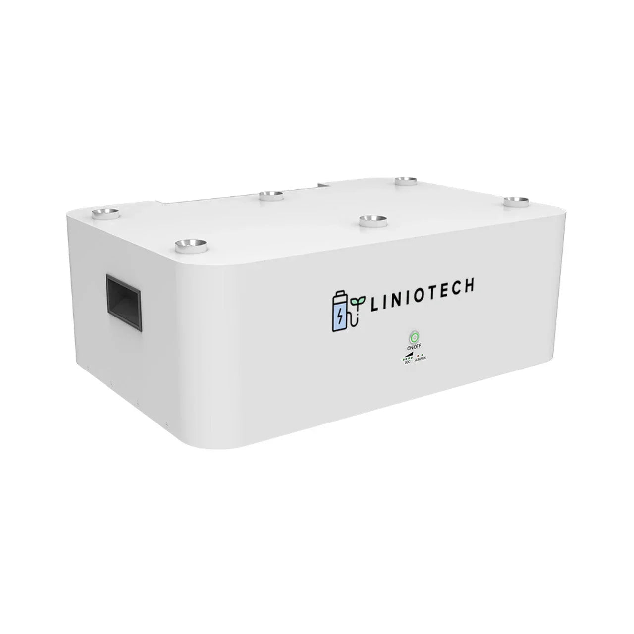 Liniotech white battery box with handles and branded logo for energy storage