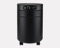 Airpura black cylindrical air purifier with control panel and wheels, HEPA filtration appliance