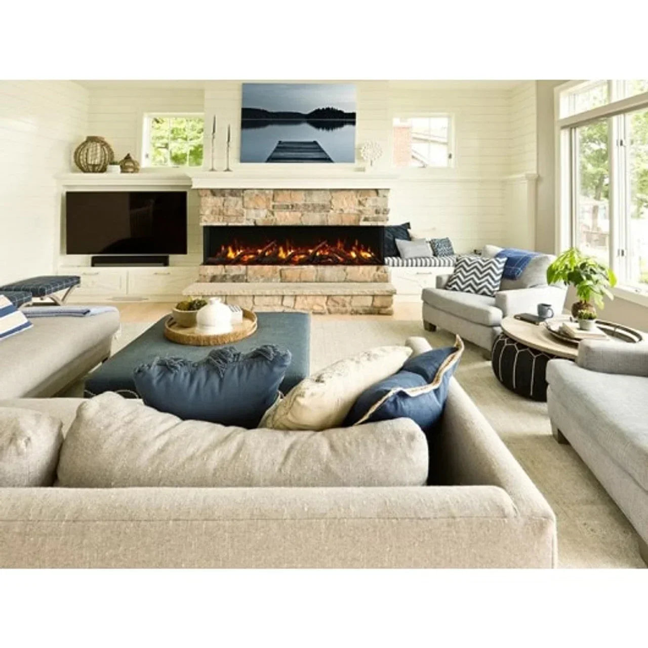 Amantii 30 Inch Tru-View Slim Smart Indoor Outdoor 3 Sided Electric Fireplace - Green Vista Living
