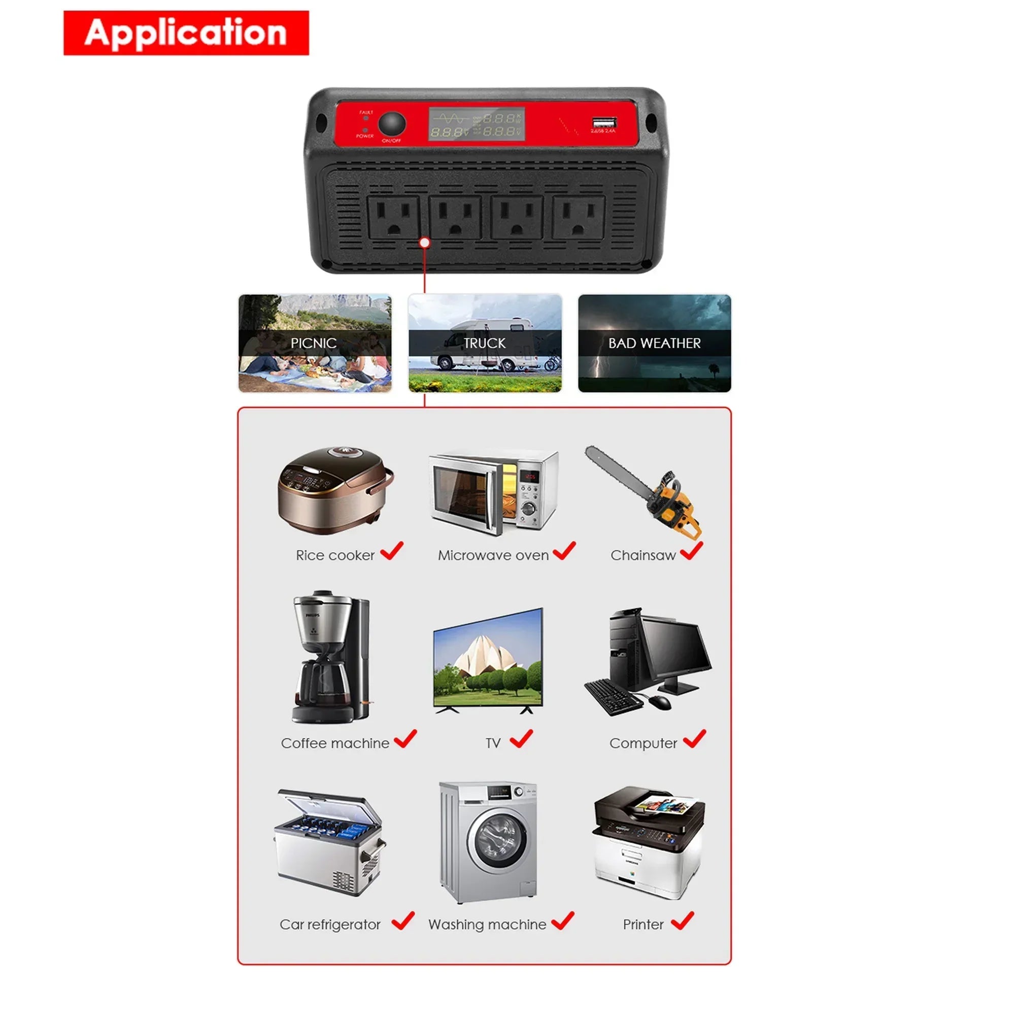 ACOPOWER 1500W 12V Pure Sine Wave Inverter - Green Vista Living