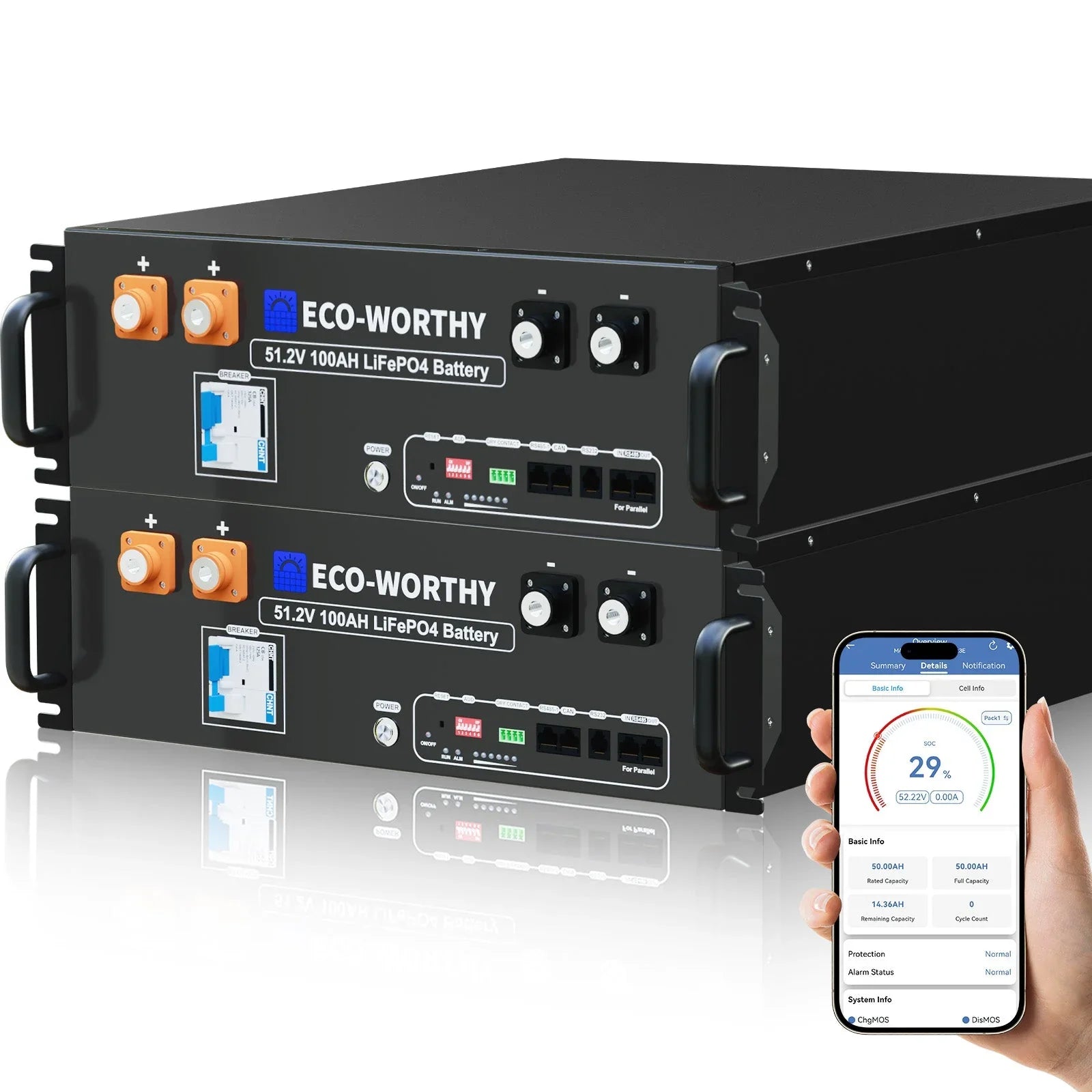 ECO-WORTHY 48V 100Ah Server Rack Battery | 5.12kWh V3 Lithium Battery | UL1973 | UL9540A | CEC Eco-Worthy