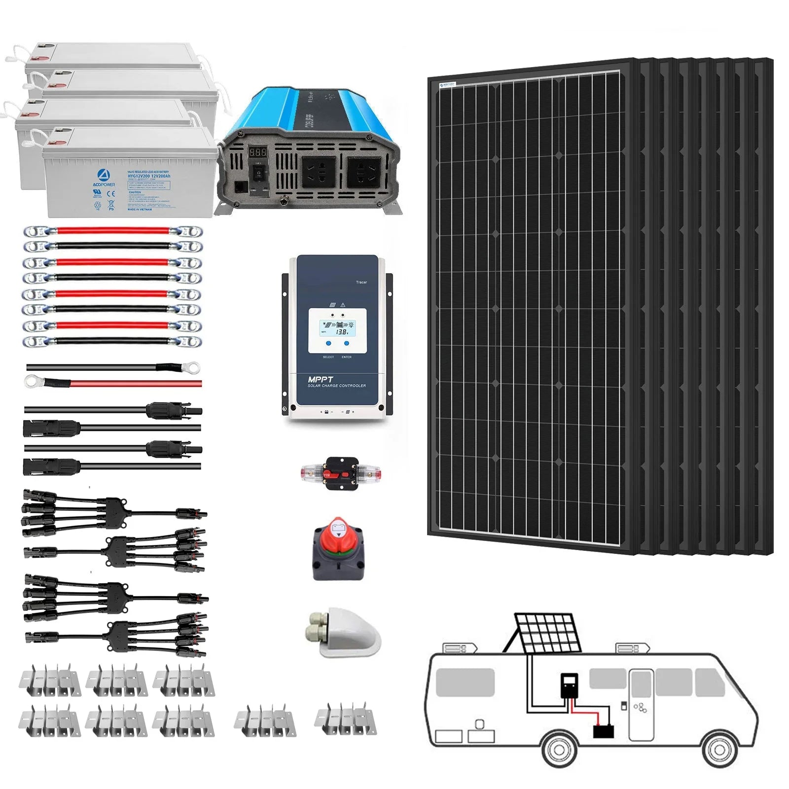 ACOPOWER Deep Cycle GEL Battery Mono Solar Power Complete System with Battery and Inverter for RV Boat 12V Off Grid Kit - Green Vista Living