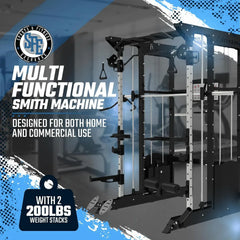 All-in-One Home Gym, Power Rack w/ Smith Machine & Functional Trainer w/ 2x - 220lb weight stacks (New) - Green Vista Living